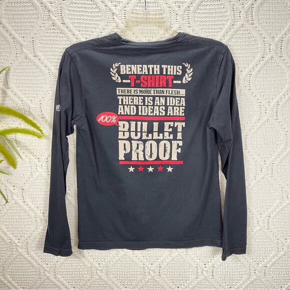 KOOK N KEECH | Black Graphic "Bullet Proof" Vendetta Long Sleeve T-Shirt | Men's - Picture 3 of 7